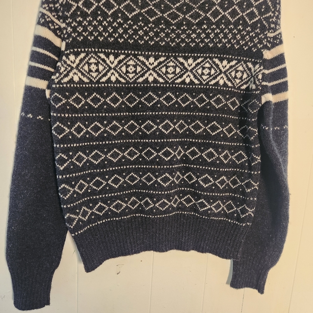 Vtg J G Hook Shetland Wool Black Cream Fair Isle Nordic Size 38 Small - Picture 6 of 16